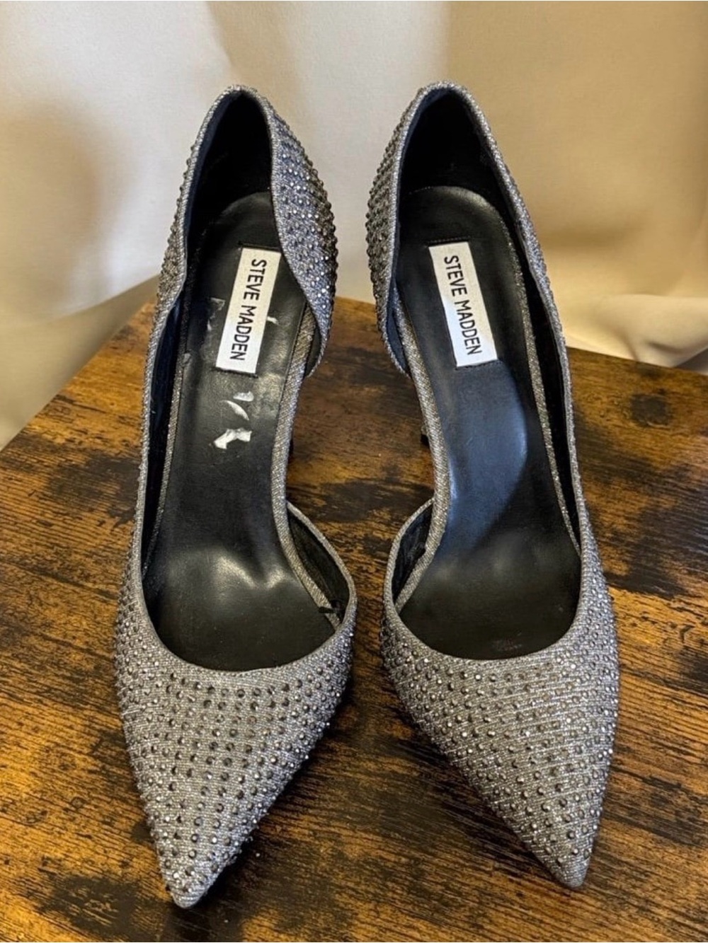 Steve Madden Proper Sequin Studded Gunmetal Silver Heels